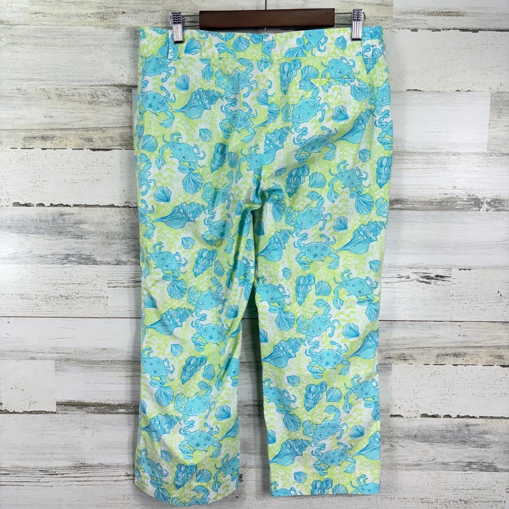 Lilly Pulitzer Womens Size 10 Capri Pants Crab Shell Print Cropped Blue White - Picture 2 of 13